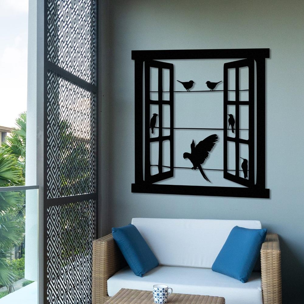 Open Window Design with Birds Silhouette
