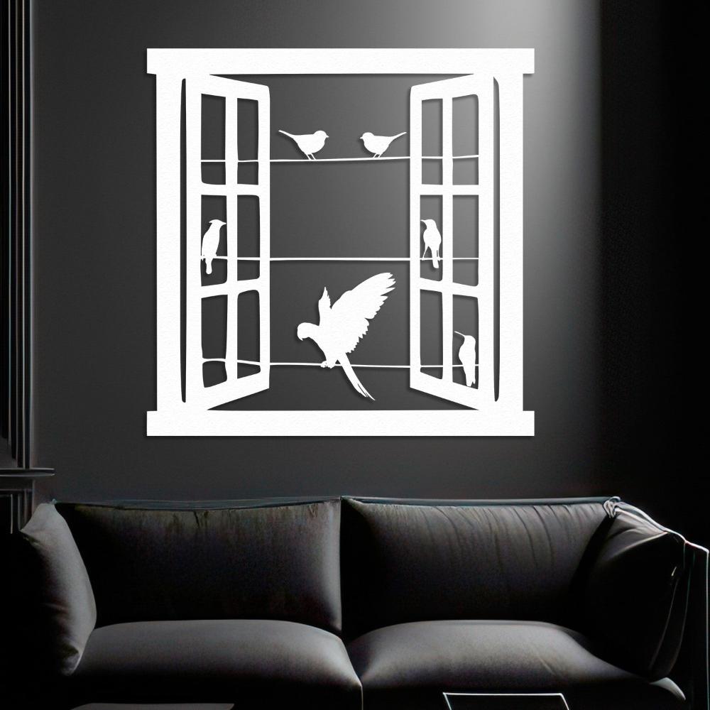 Open Window Design with Birds Silhouette
